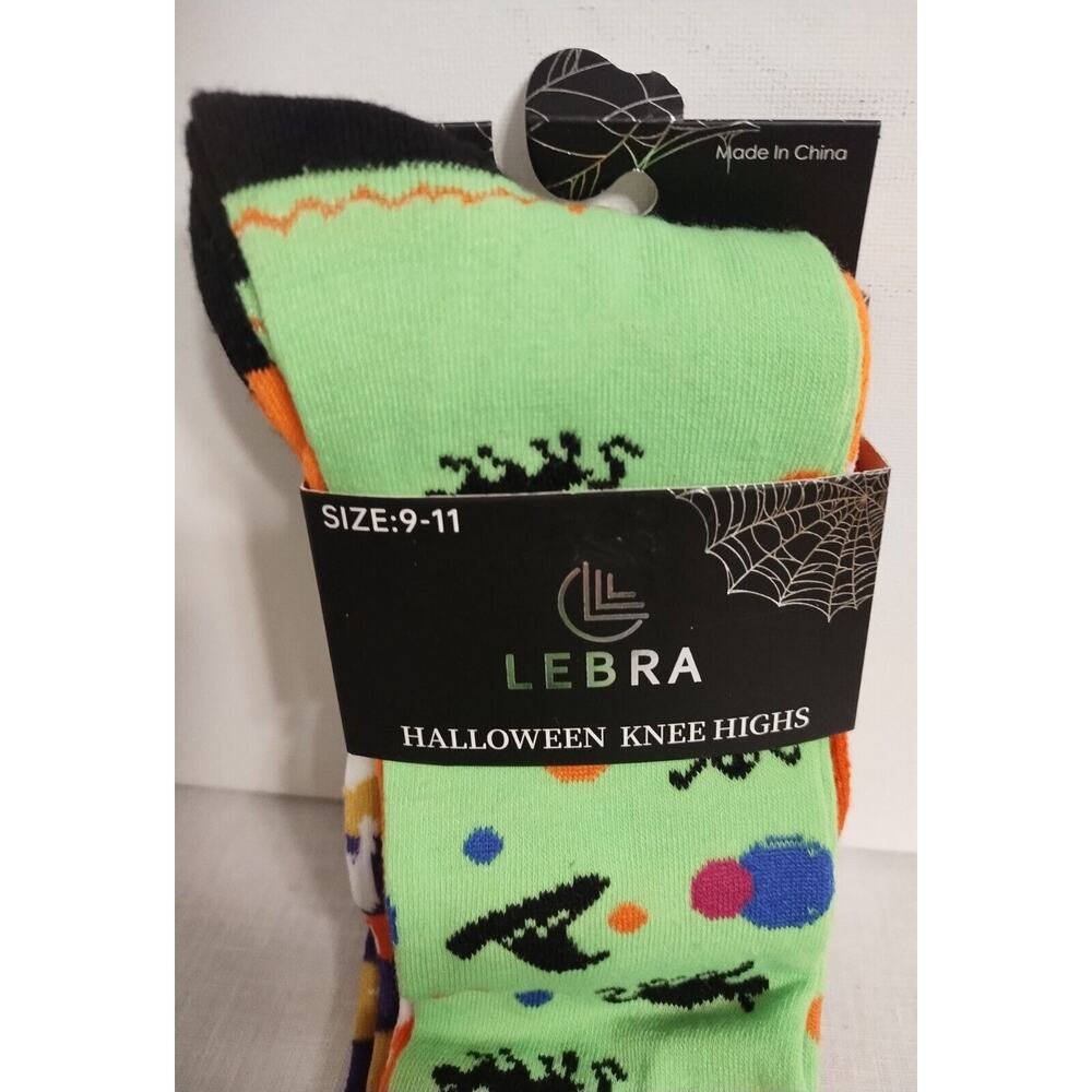 New Lebra Halloween Fashion Socks Size 9-11 Green, Orange, Black